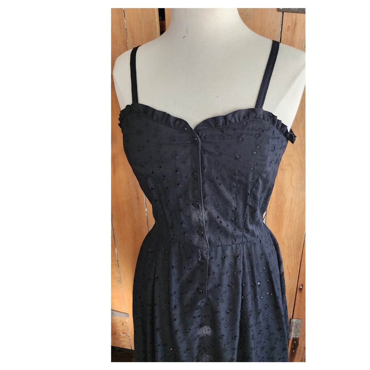 Vintage 70s Black Eyelet Lace Dress + Bolero Jacket Set Chetta B by Peter Noviello
