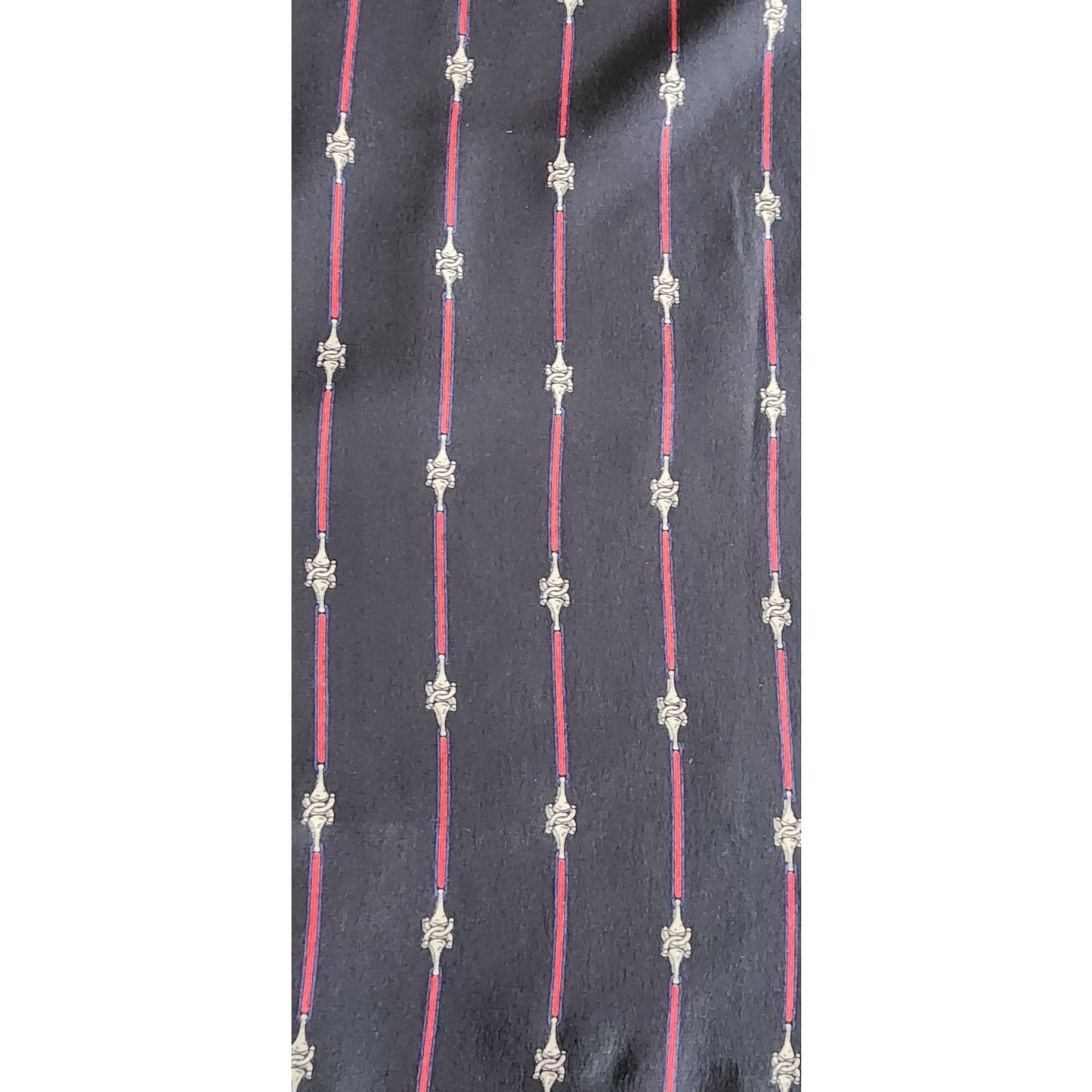 Vintage 70s Gucci Silk Scarf Navy Blue Horsebit Print Rectangular Fringed