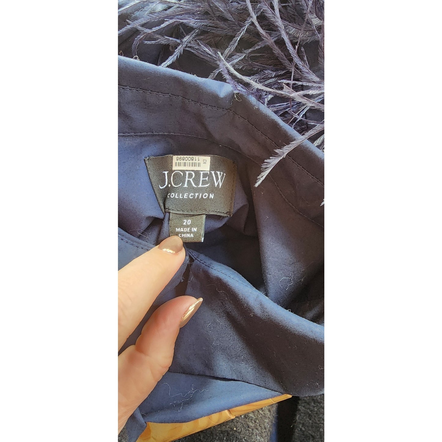 J CREW Navy Blue Cotton Shirt w/Feather Sleeve Cuffs Cotton Poplin Womens Large