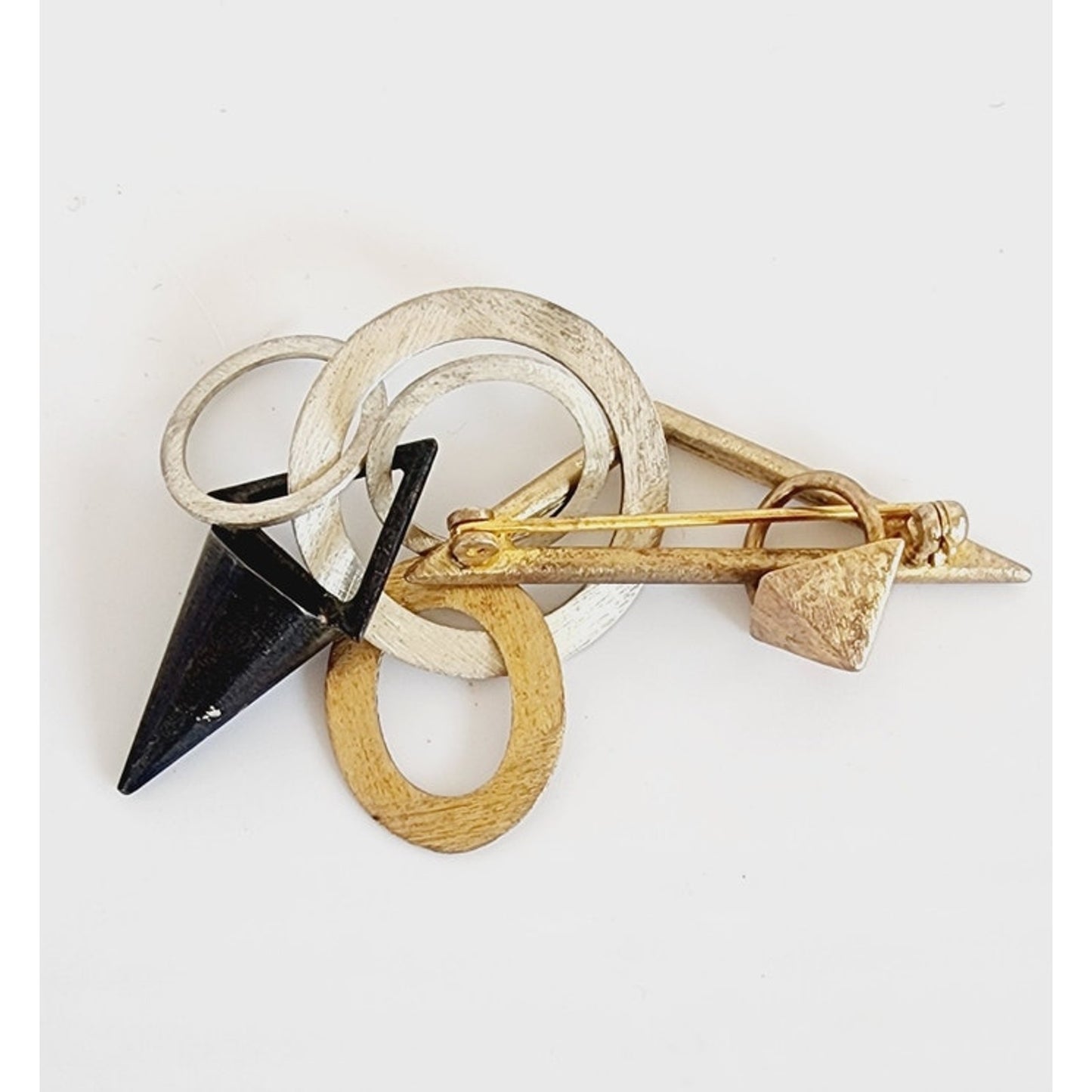 Vintage 80s Memphis Design Brooch Metallic Geometric Pin