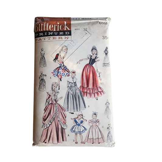 Butterick 6651 Vintage Sewing Pattern 1950s ORIGINAL Halloween Costumes Puritan Colonial Dutch Spanish