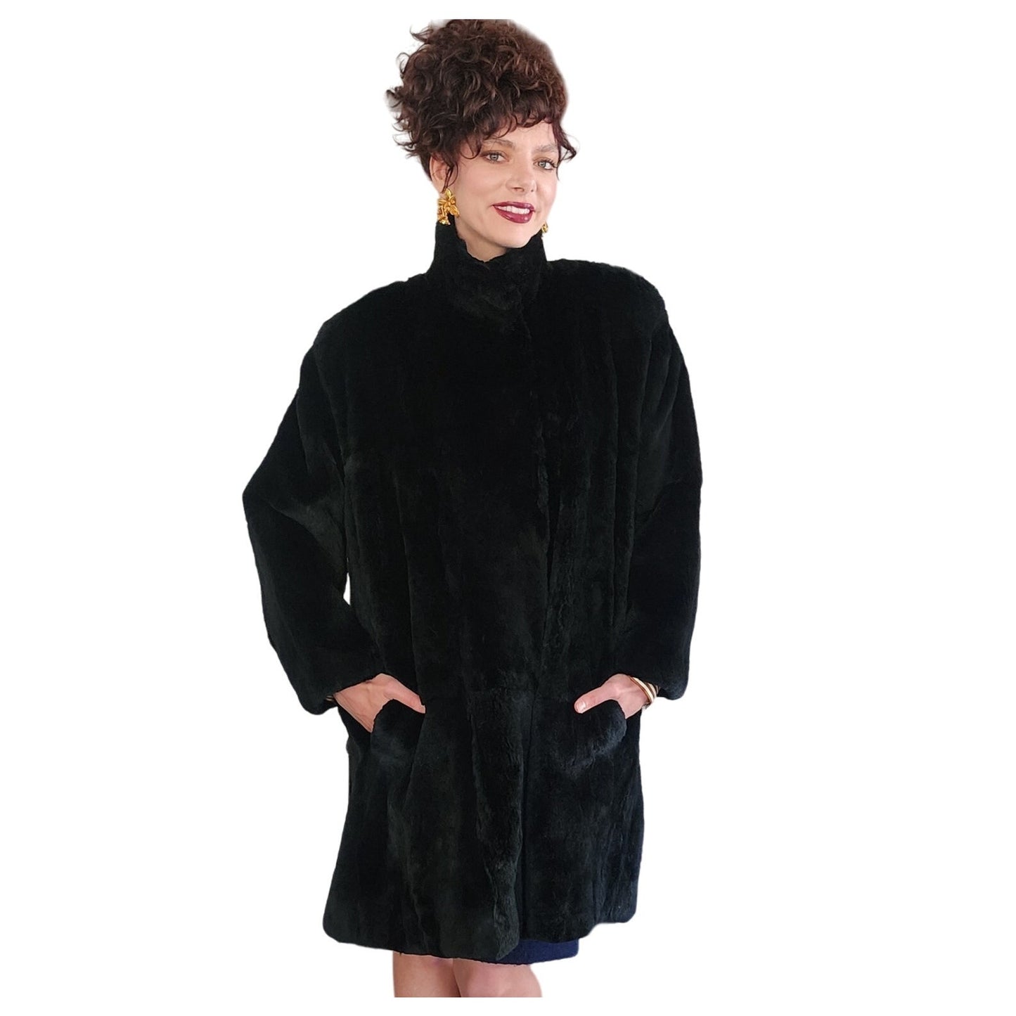 80s Black Rabbit Fur Coat Carole Little for Henri Bendel