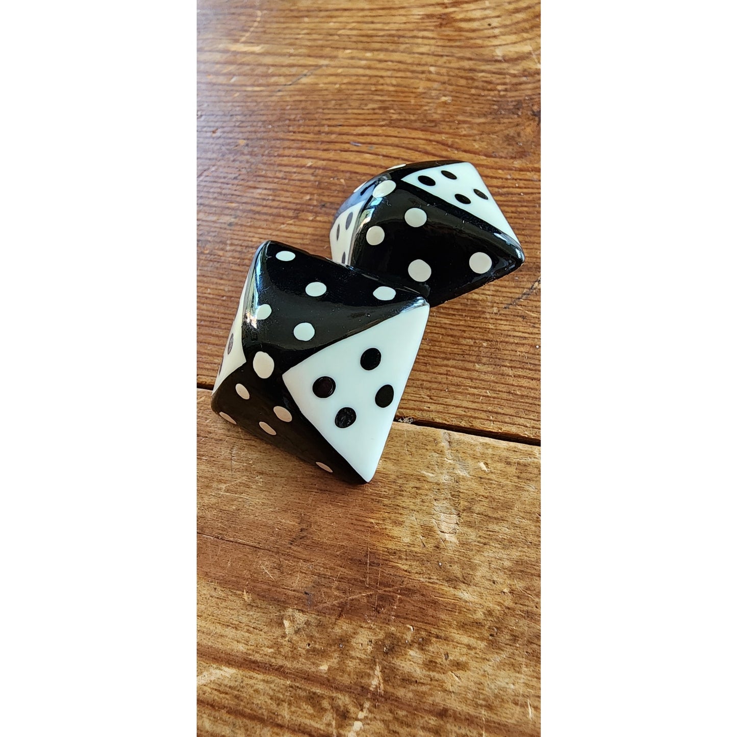 Vintage 80s Dice Earrings Clip Ons Chunky Clips Handpainted Wood