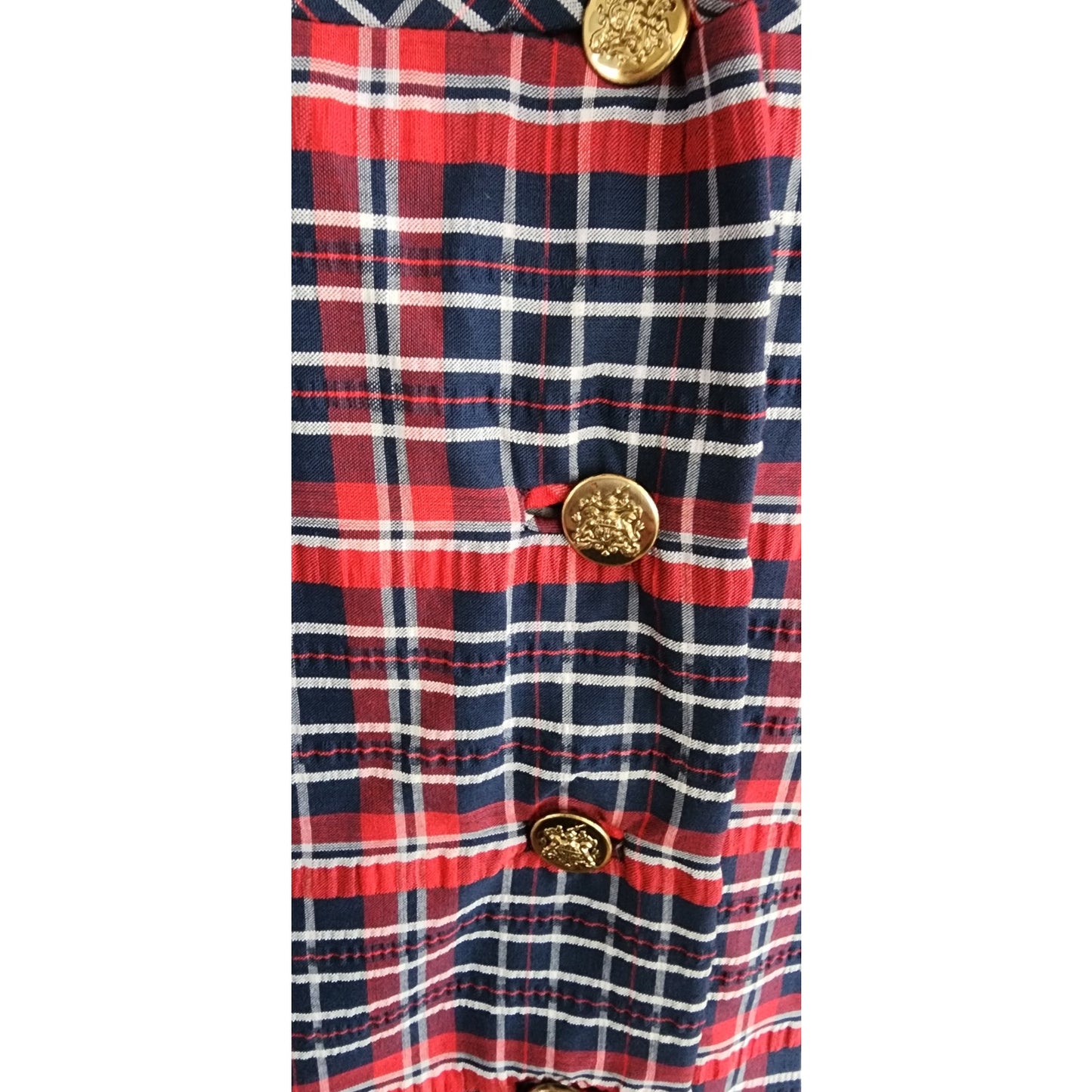 Vintage 1960s Plaid Mod Coat Red Blue Seersucker