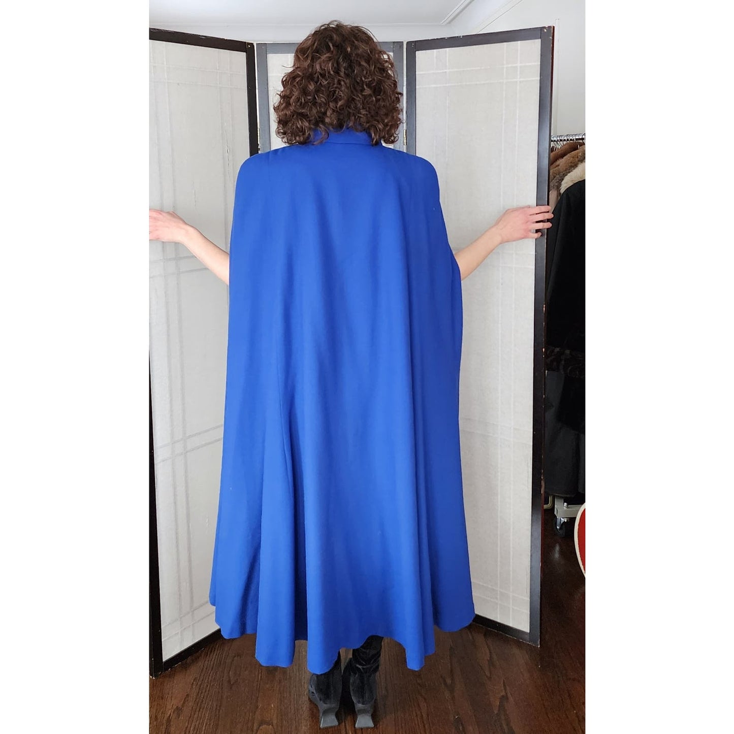 Vintage Blue Wool Cloak 80s Does 40s Large Shoulders