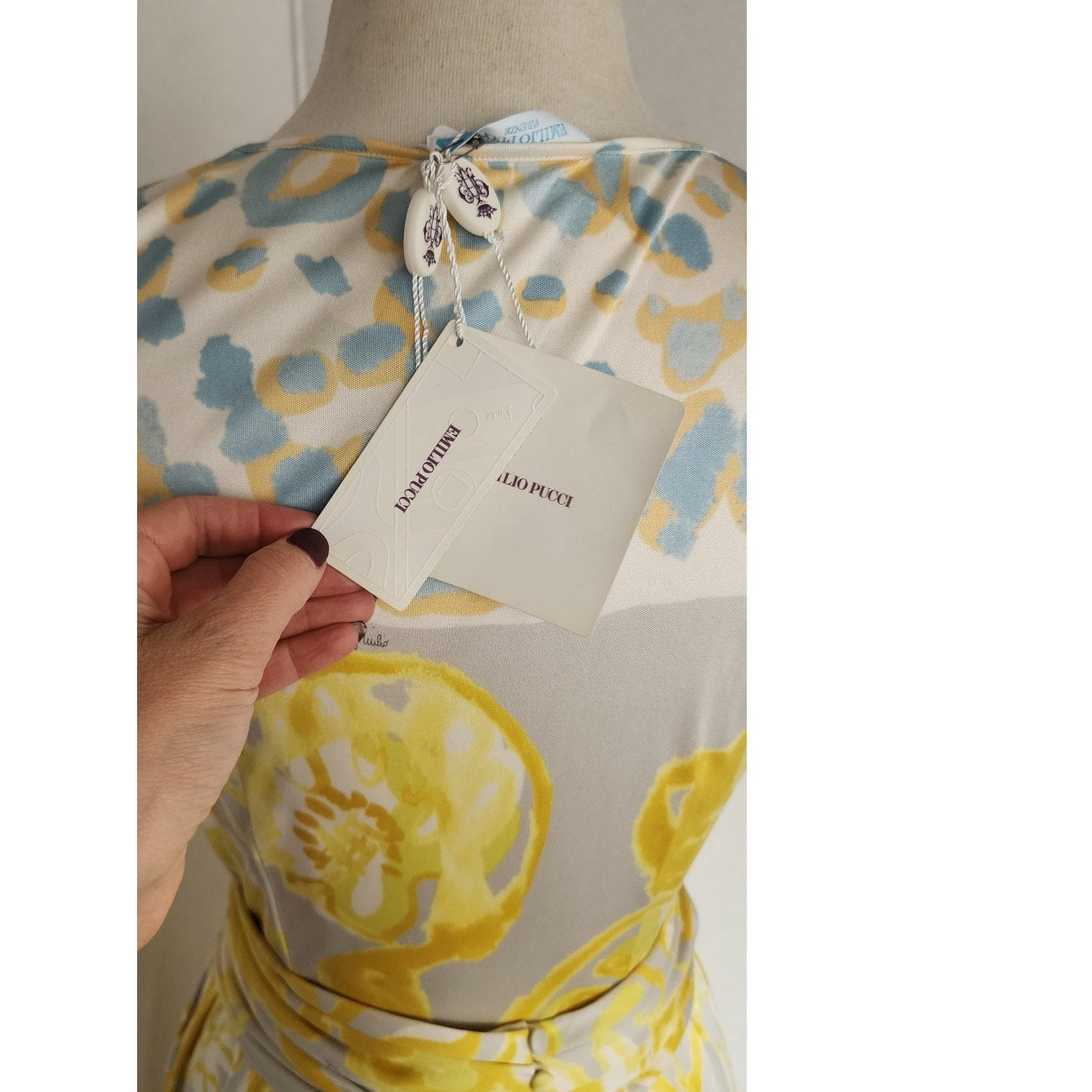 Emilio Pucci  Dress Short Sleeved Silkprint  Yellow Gray NWT