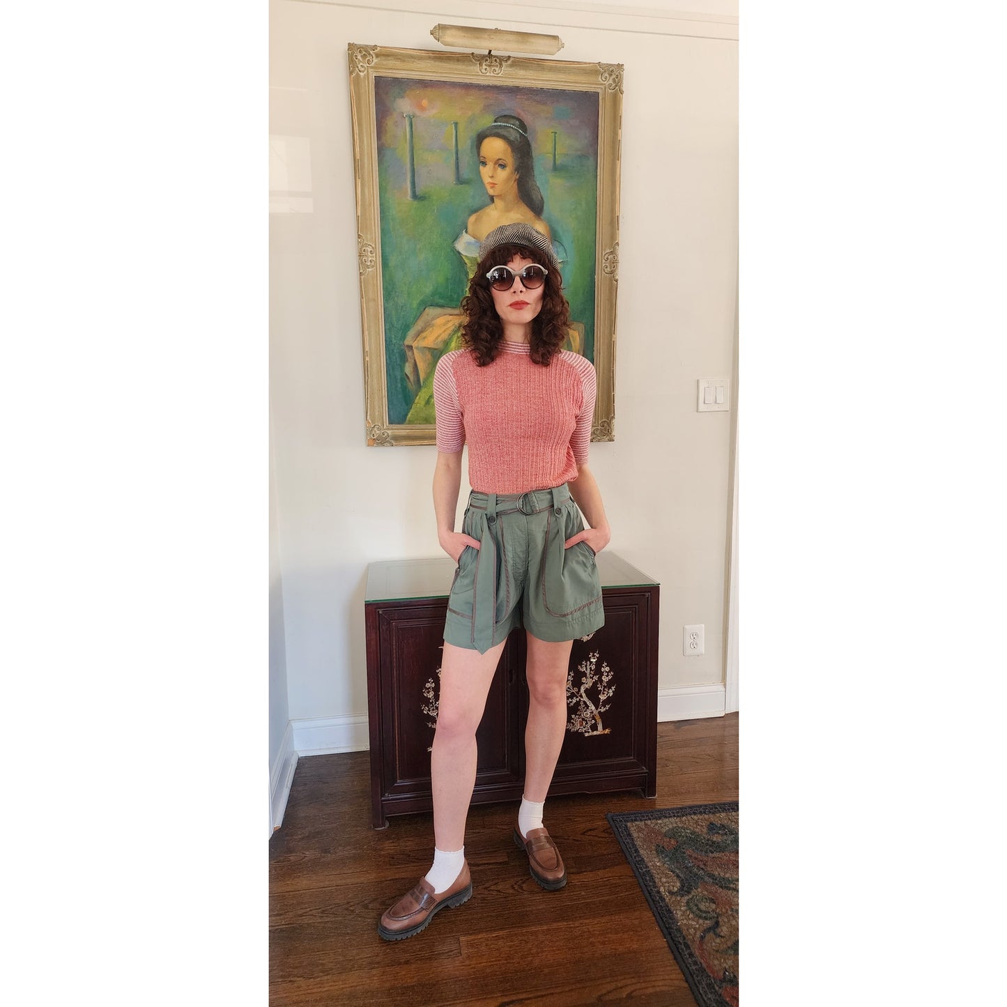 Vintage Y2K Dries Van Noten Silk Shorts Cropped Cargo Blue Green