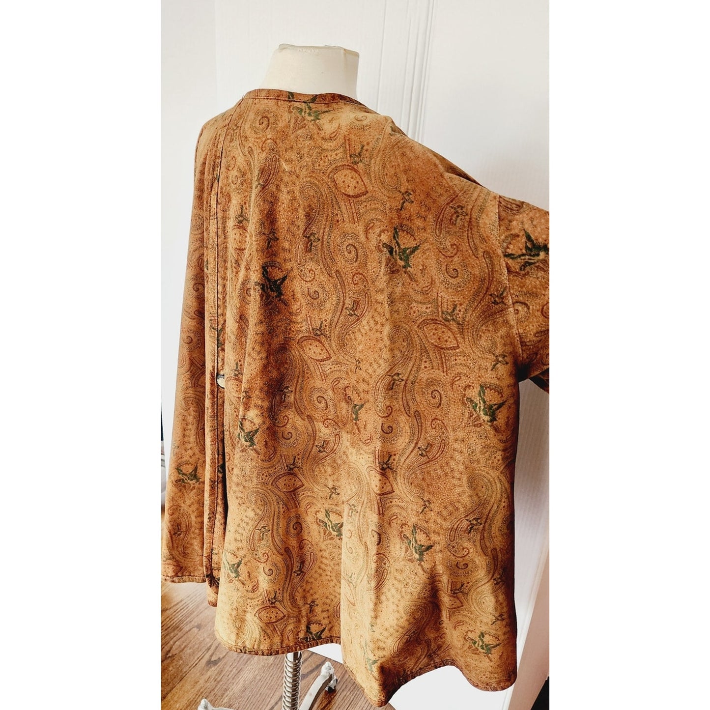 Vintage 90s Brown Suede Swing Jacket Paisley Print Giotti Firenze