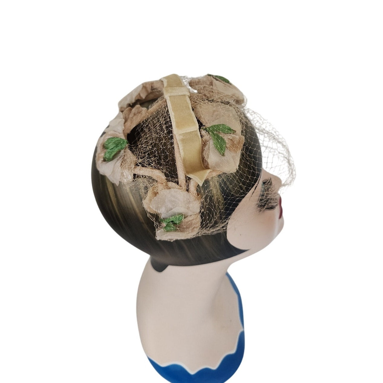Vintage 50s Fascinator Hat Beige Peach Floral Crown Bridal Headband Wedding