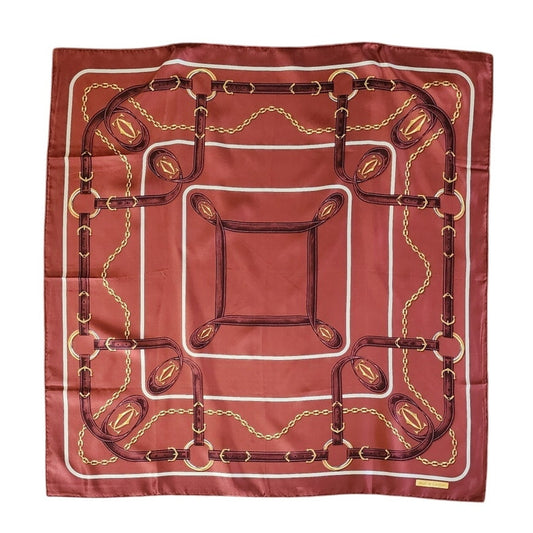 Vintage CARTIER Silk Scarf Brown & Gold Print Square