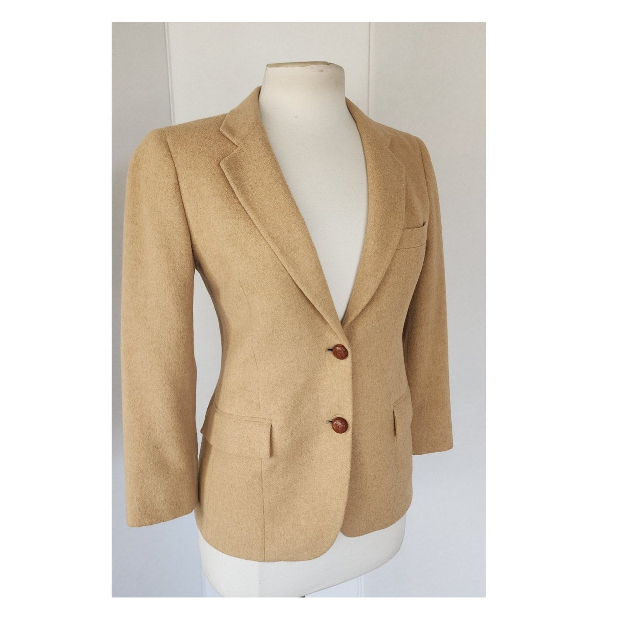 Vintage 70s Beige Blazer Camel Wool Gino Rossi /Petite S