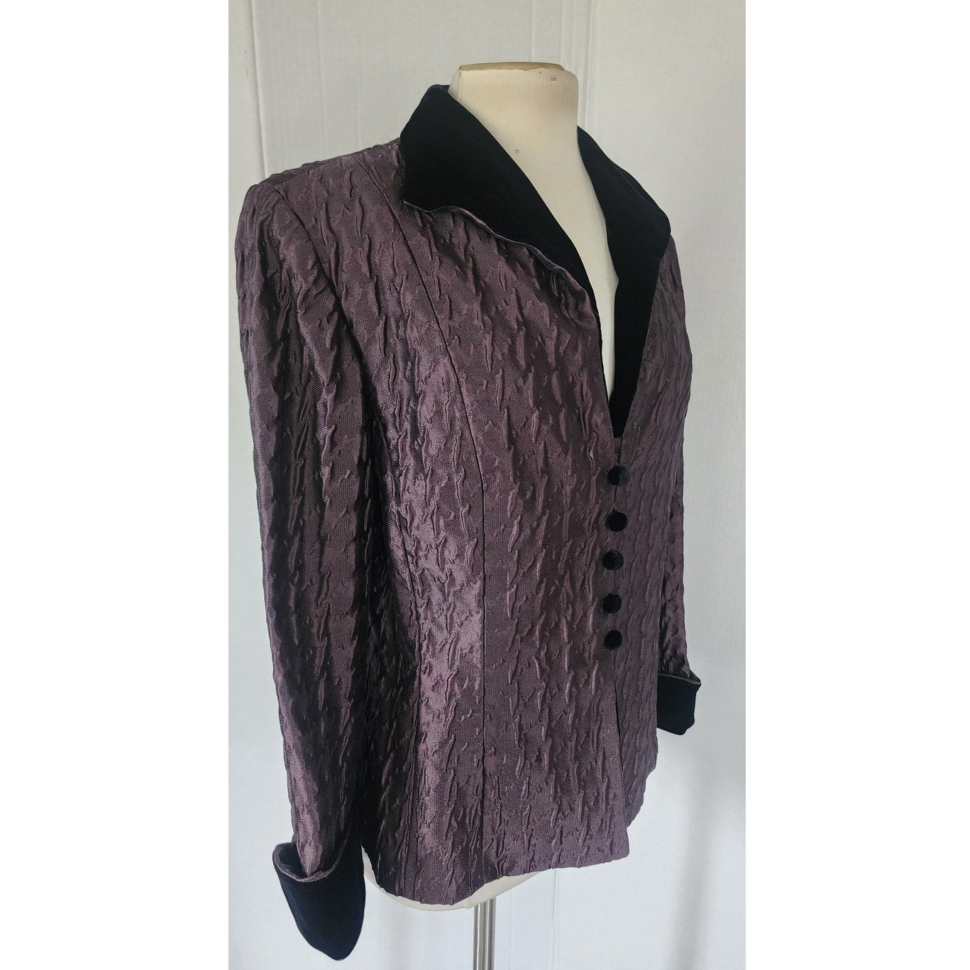 Vintage 90s Roland Nivelais Blazer Purple Eggplant Crinkled Silk Jacket / M