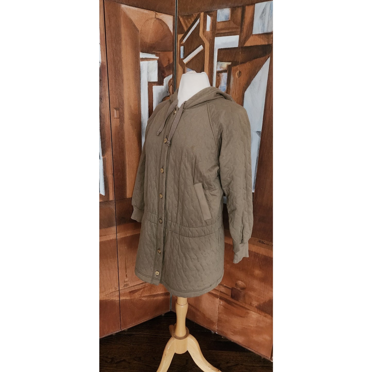 Vintage Sonia Rykiel 90s Quilted Hooded Jacket Brown Mid-Length / M