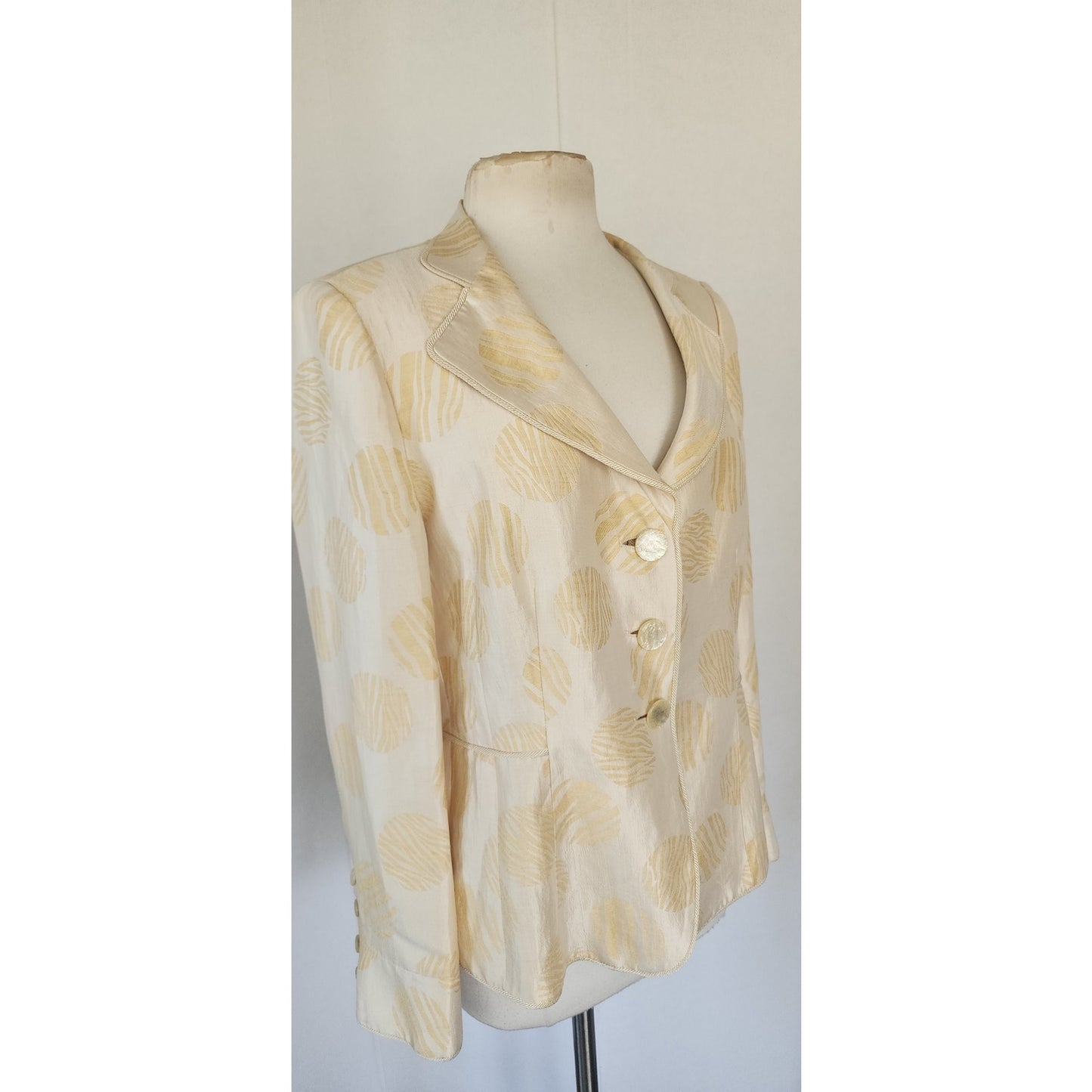 Vintage 2000s Armani Collezioni Blazer Cream Gold Print Flax Silk Print / L
