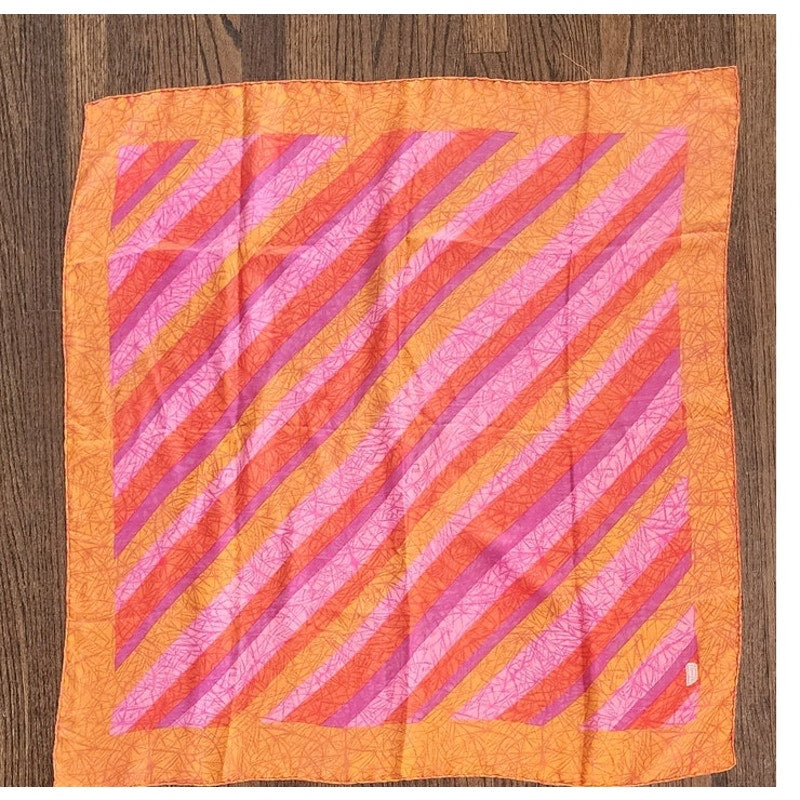 Vintage 70s Liberty of London Silk Scarf Large Orange Pink Diagonal Stripe