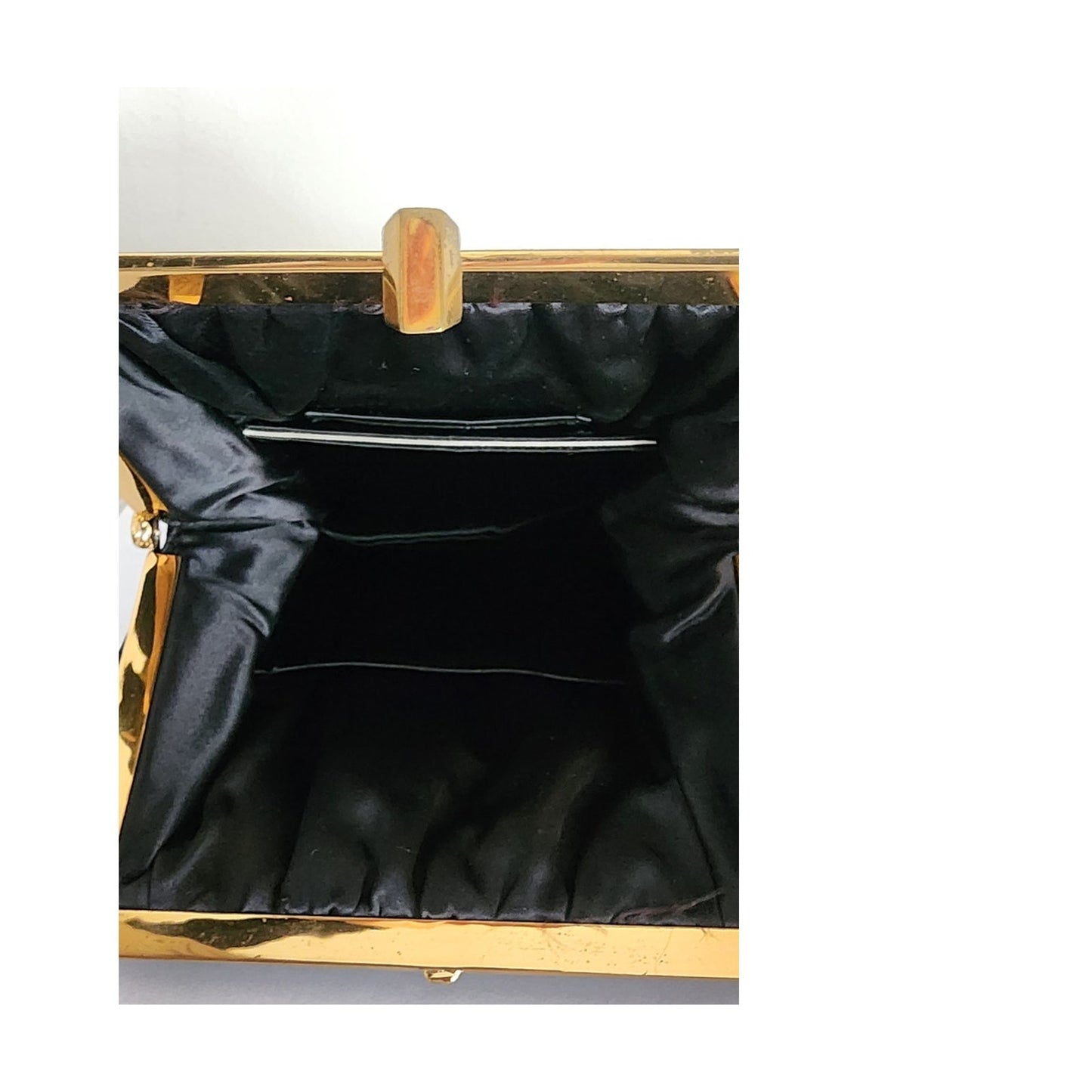 Vintage 40s Rosenfeld Handbag Black Brushed Suede Floral Enamel Frame