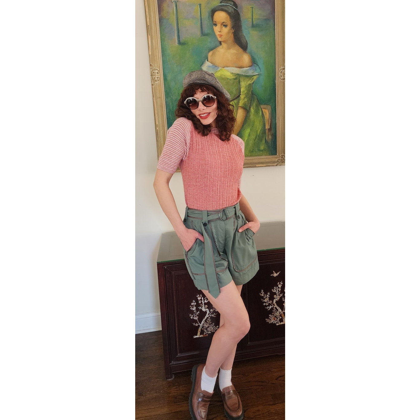 Vintage Y2K Dries Van Noten Silk Shorts Cropped Cargo Blue Green