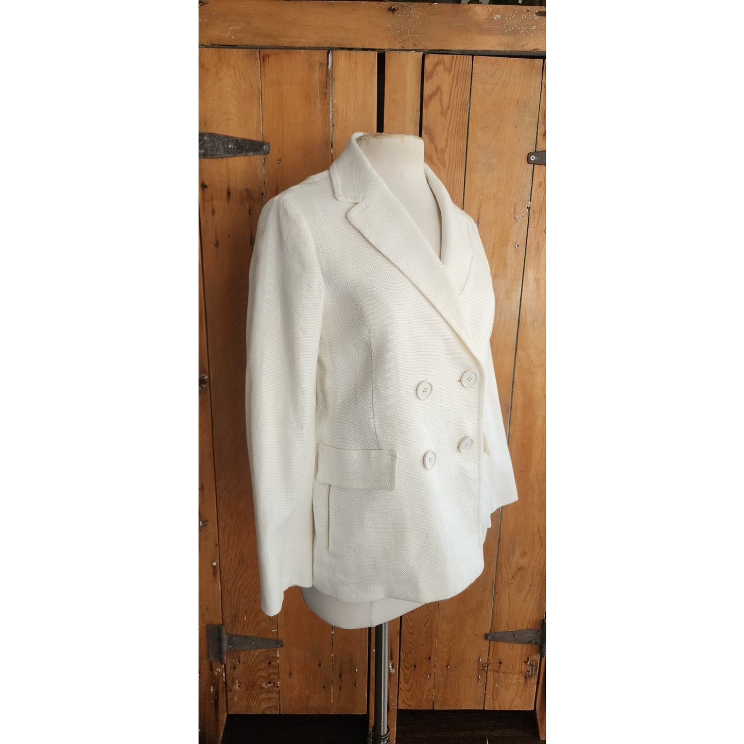'S MAX MARA Double-breasted Pea Jacket in White Linen Blend