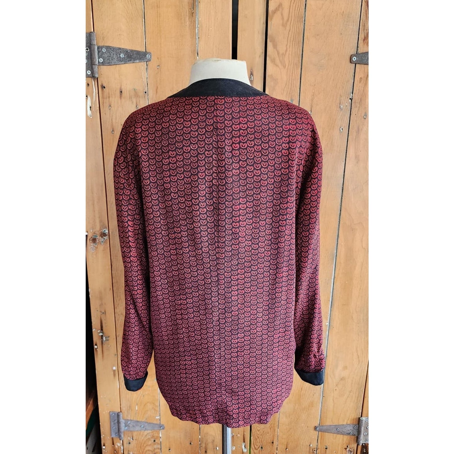 Vintage 90s Red Silk Jacket Printed Blazer by GoSilk / M