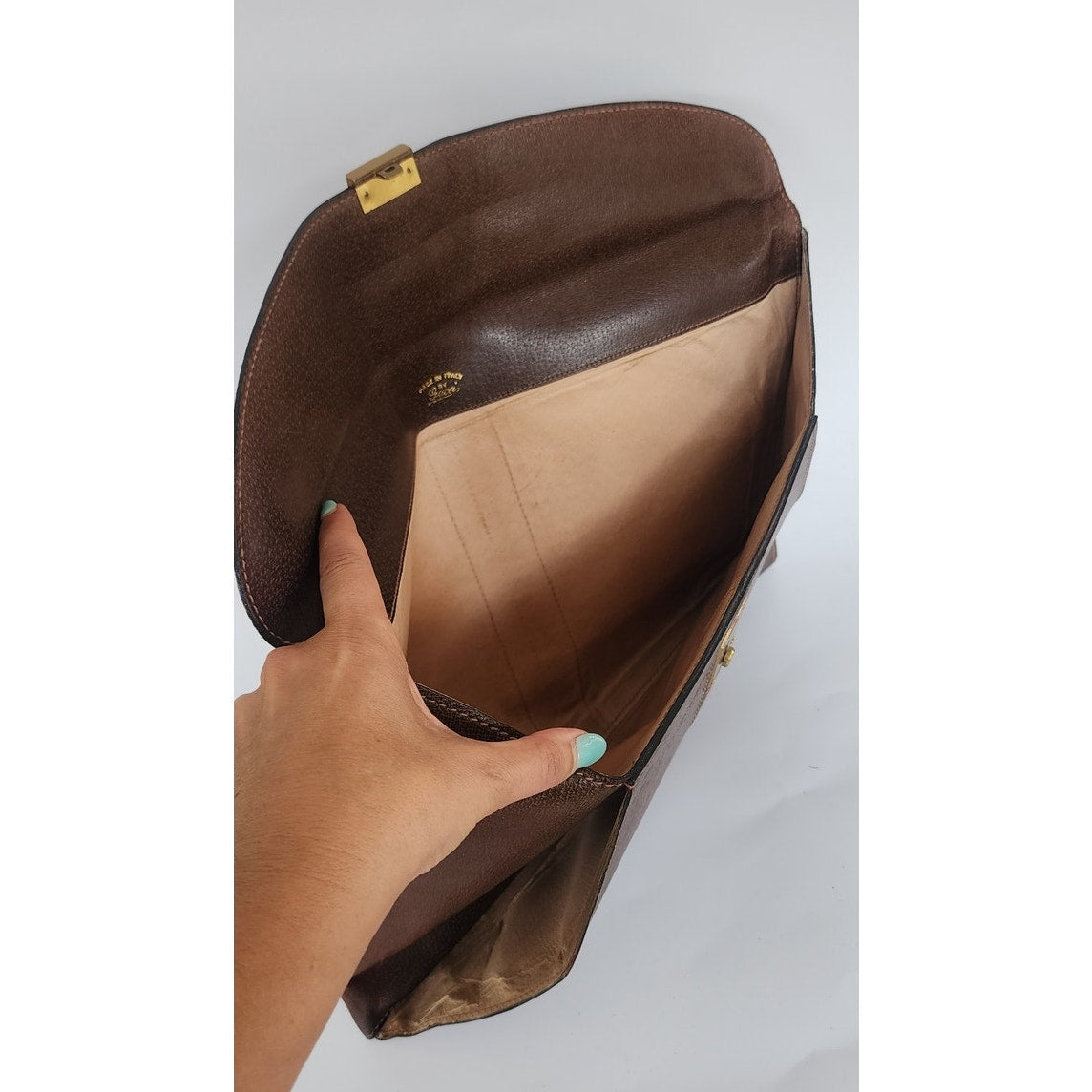 Vintage 1970s Gucci Portfolio Bag Envelope Case Clutch Brown Leather