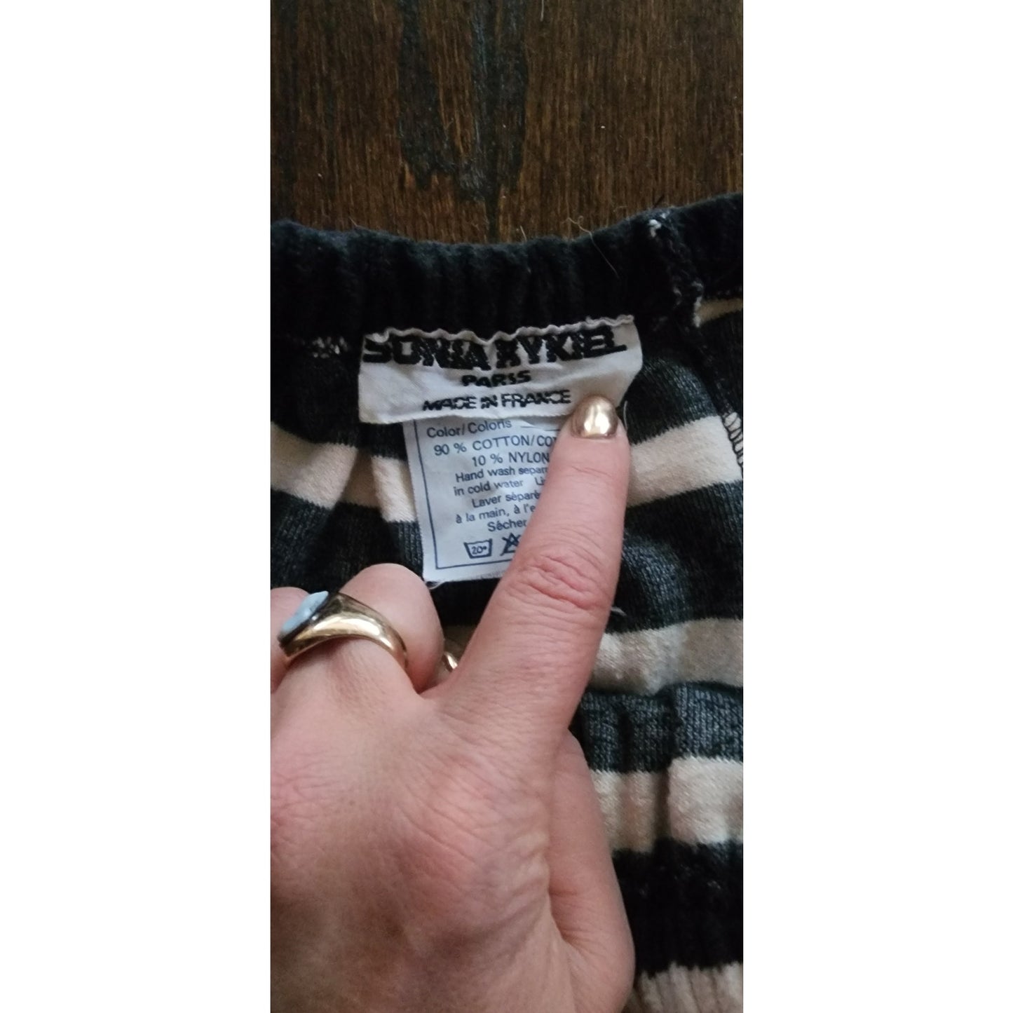 Vintage 80s Sonia Rykiel Pants Black w/Cream Stripes Velour Elastic Waist