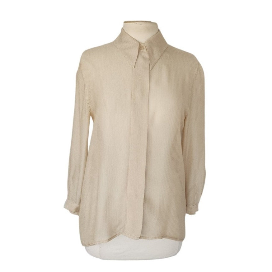 Vintage 90s Beige Silk Blouse Giorgio Armani Le Collezioni / M