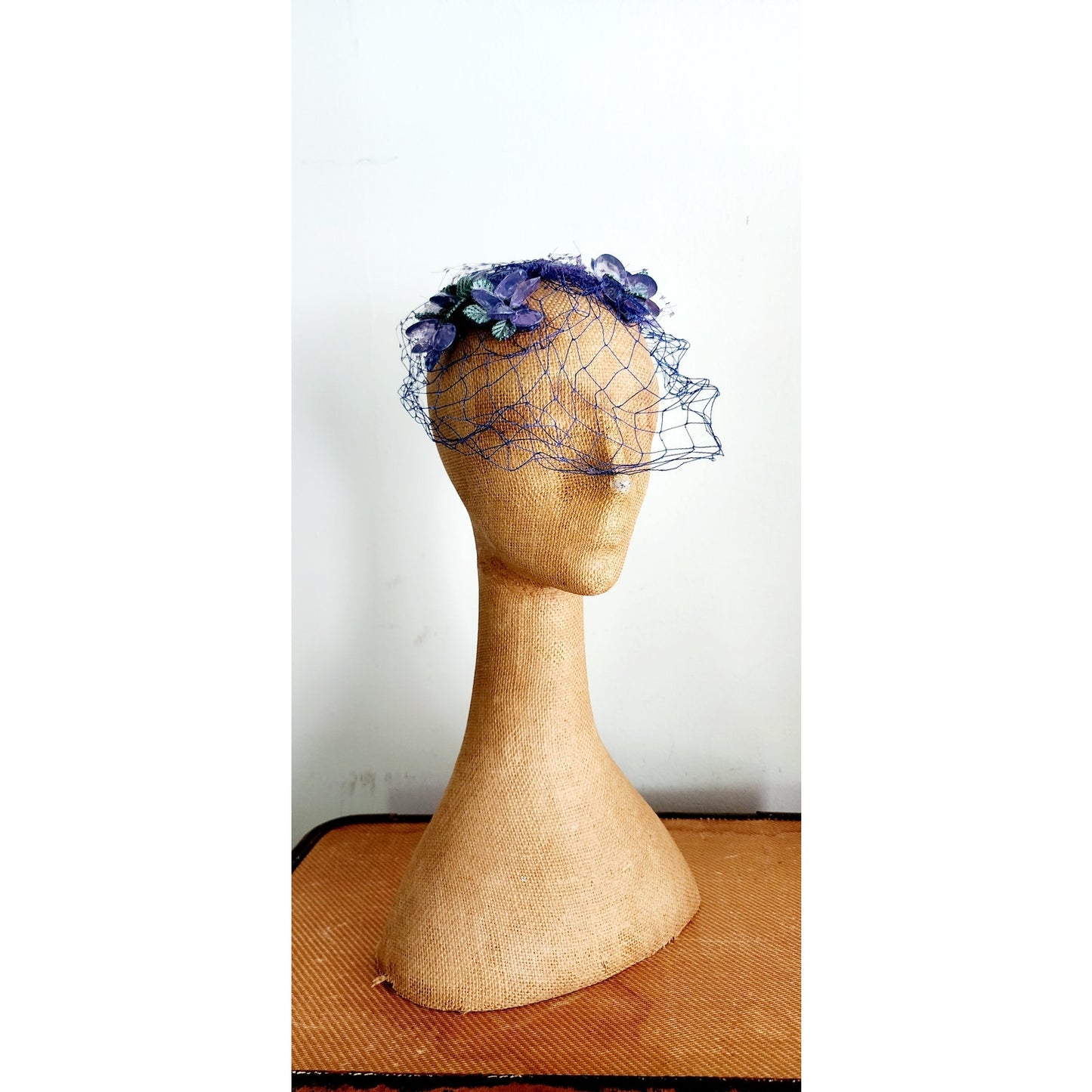 Vintage 50s Bes-Ben Hat Blue Crystal Floral Crown Fascinator w/Veil