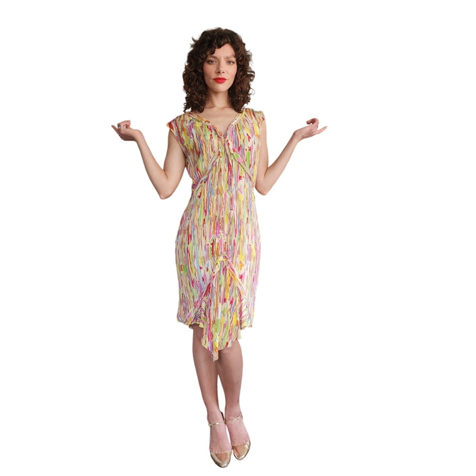 vintage yves saint laurent dress Vintage 2000s Yves Saint Laurent Dress Silk Print Impressionist Painte – RareJule Vintage