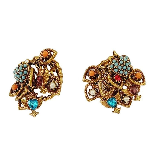 Vintage Charm Earrings Signed VA Goldtone