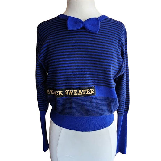 Vintage 90s Sonia Rykiel Blue Striped Sweater w/Bow