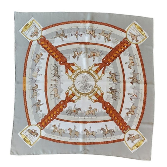 Hermes Silk Scarf "Les Allures de Cheval" by Ledoux Equestrian Horse Print Gray
