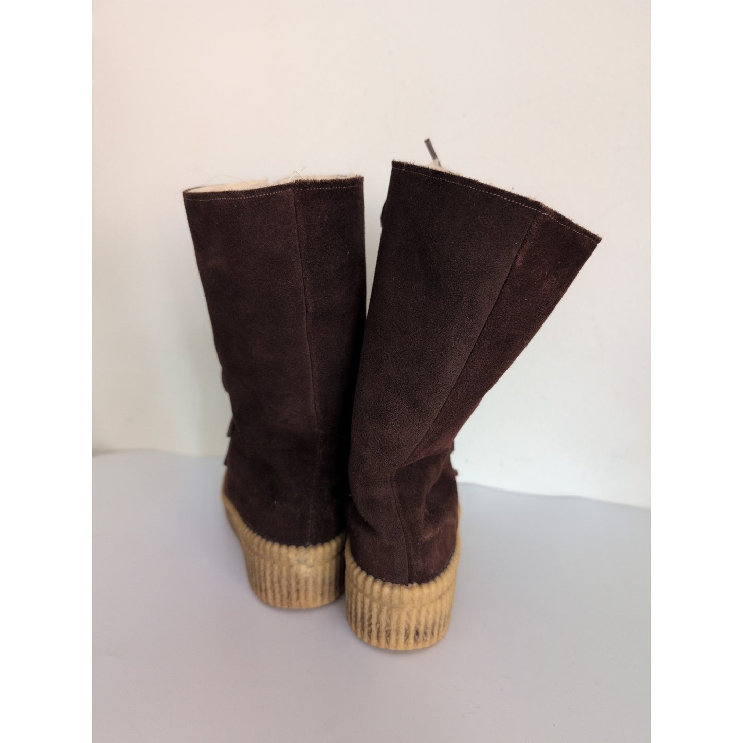 Vintage 70s Winter Boots Ladies Brown Suede + Shearling Size 9
