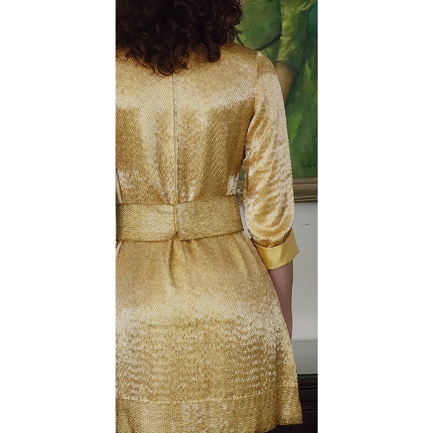 Vintage 60s Gold Mini Dress w/Belt Doreen Lok / S