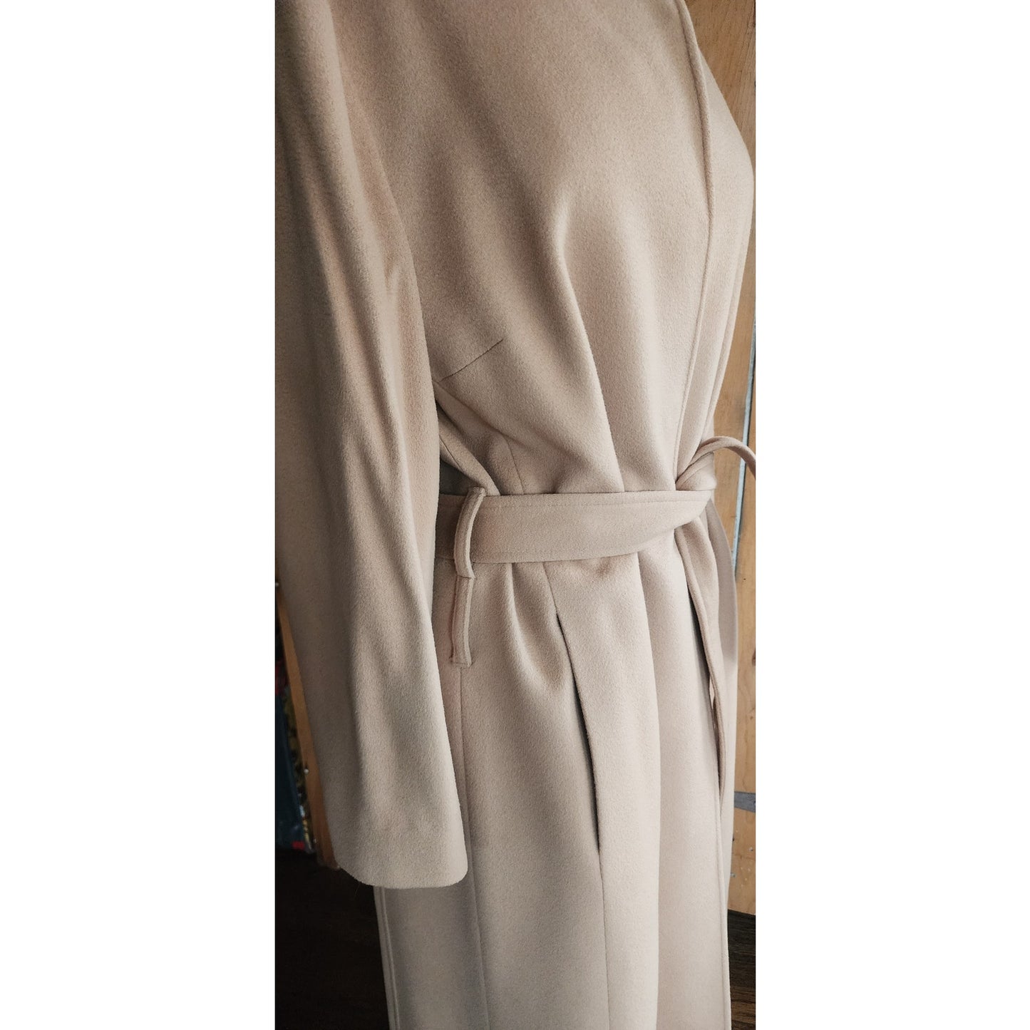 Vintage 2000s Burberry Coat Archival Beige Cashmere Blend w/Sash Tie Belt / Medium