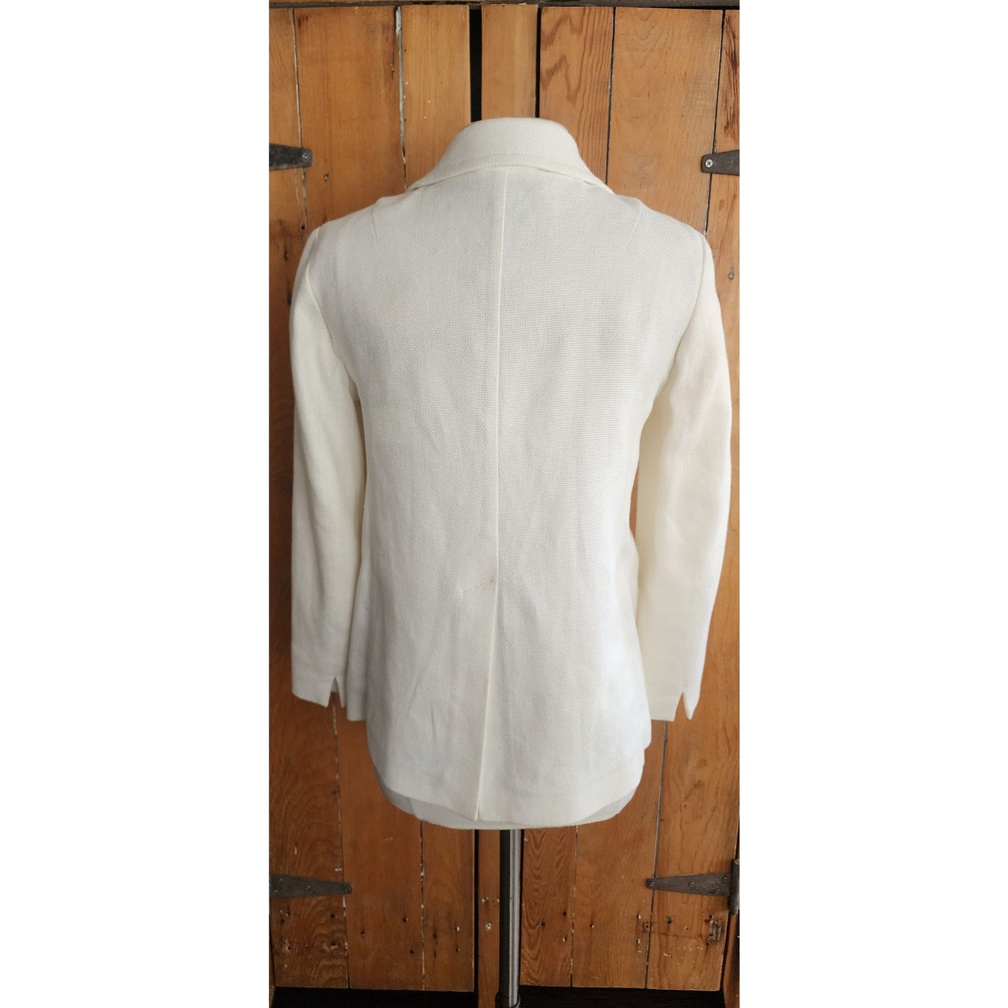 'S MAX MARA Double-breasted Pea Jacket in White Linen Blend