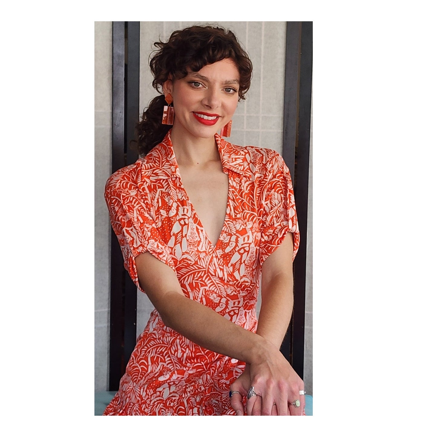 Vintage Y2K Diane von Furstenberg Wrap Dress Orange White Jungle Print