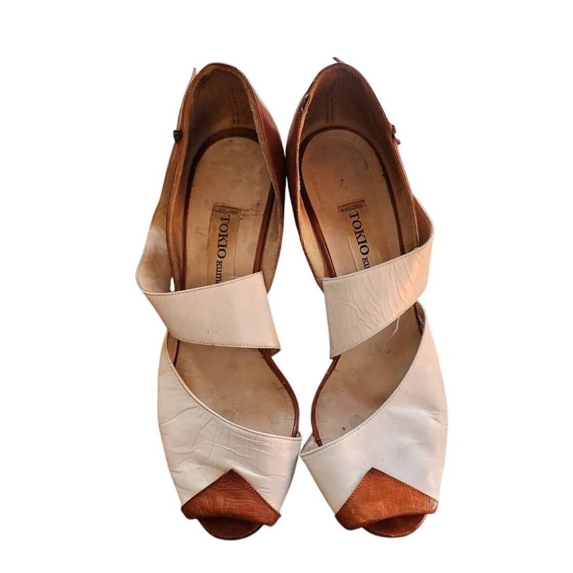Vintage 80s Shoes Tokio Kumagai RARE Avant Garde Heels Brown White Leather / 37
