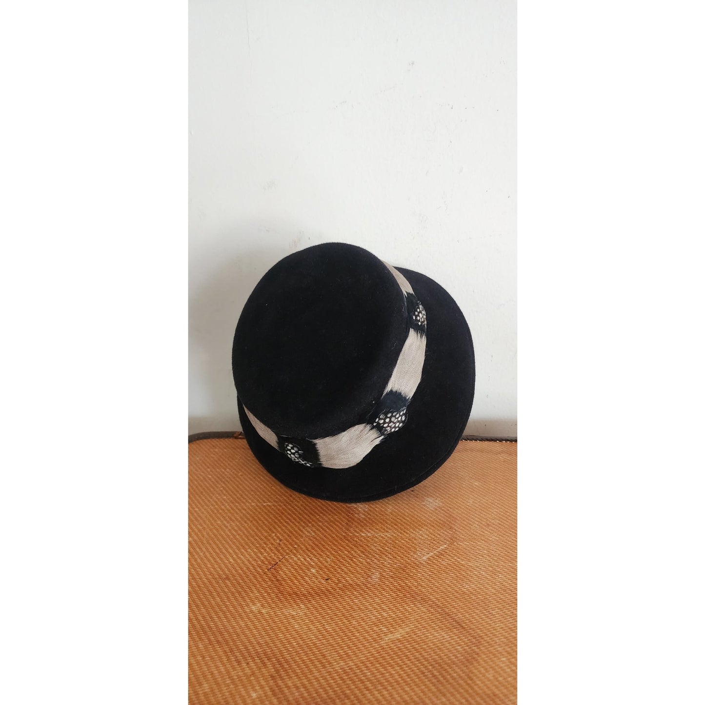 Vintage 60s Ladies Fedora Hat by Gelot Paris Black Felt + Feathers