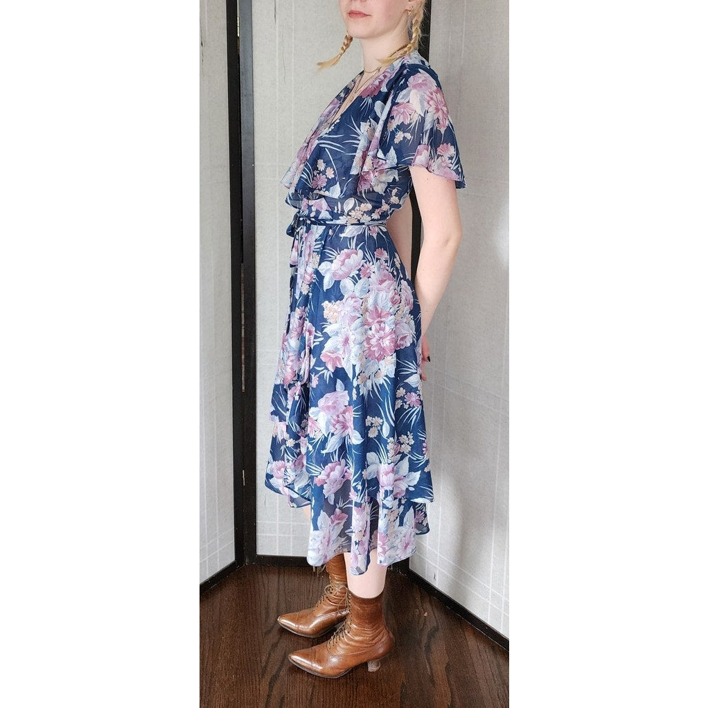 Vintage 70s Floral Print Dress Wrap Style