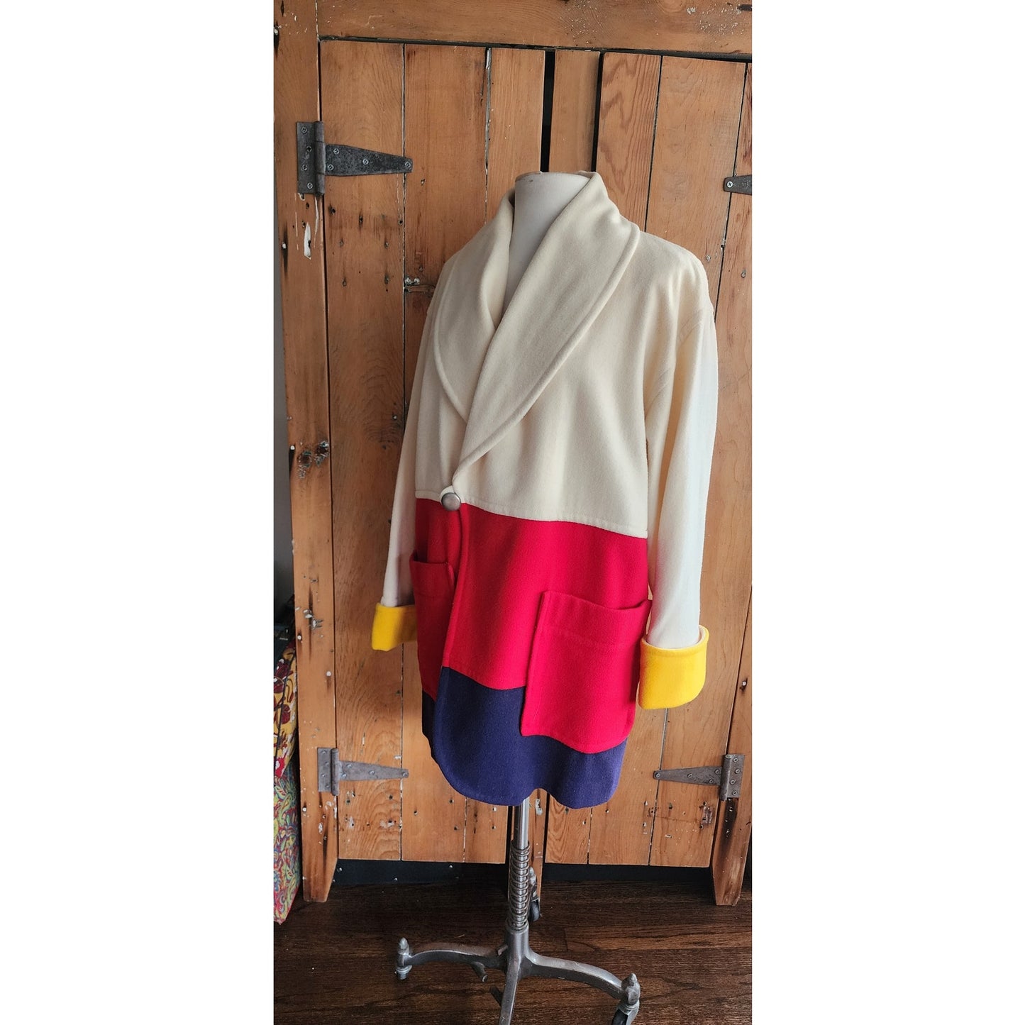 90s Blanket Coat Colorblock Wool Lizwear Claiborne Ski