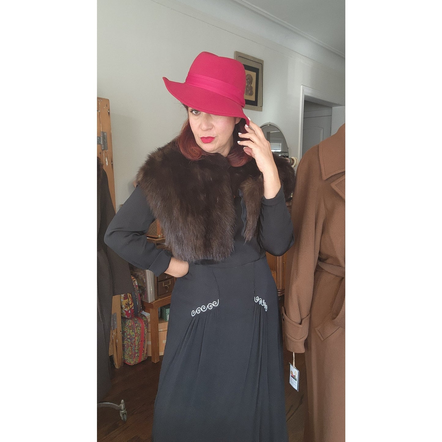 40s Beaver Fur Shrug Wrap Dark Brown