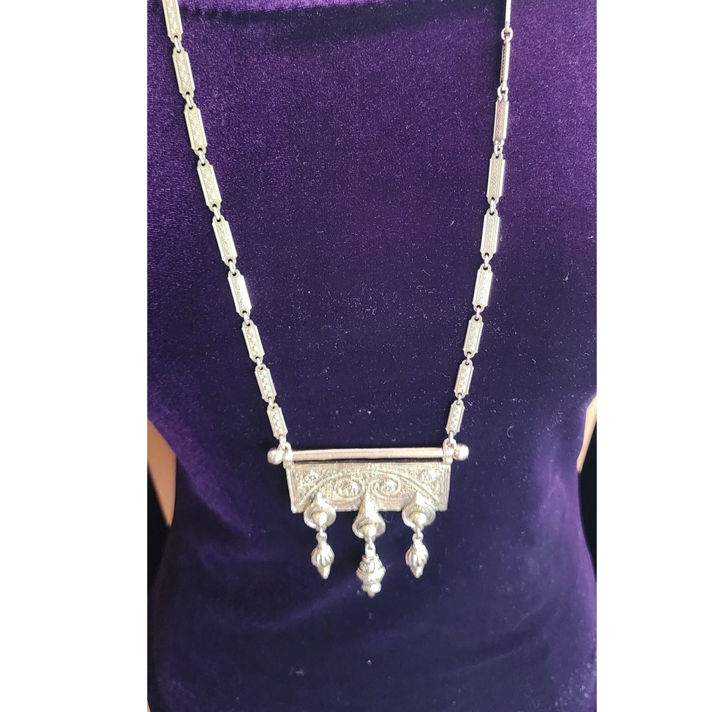 Vintage 60s Boho Necklace Gold Pendant Exotic Signed Accessocraft