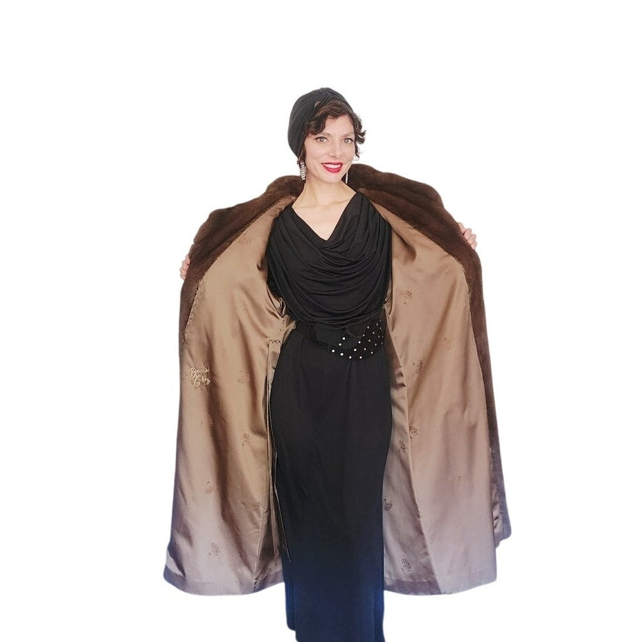 Vintage 1980s Sable Fur Coat Long Ankle Length Hoode