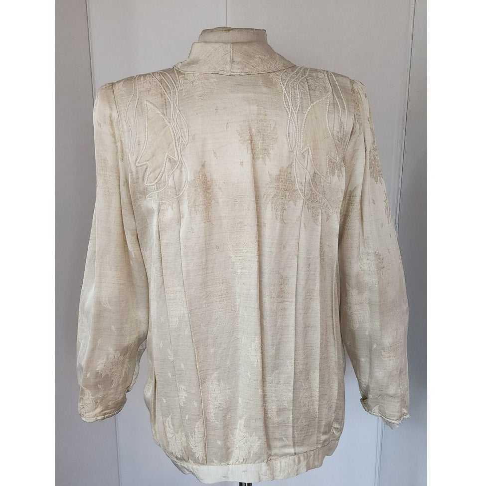 Vintage 80s Cream Blazer Oversized Artisinal Jacket w/Applique by Marilu / L