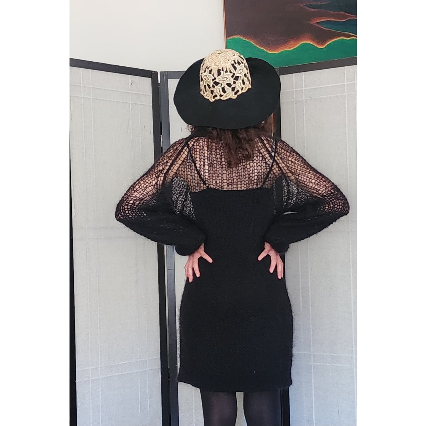Y2K Sonia Rykiel Black Sweater Dress Open Knit Wool