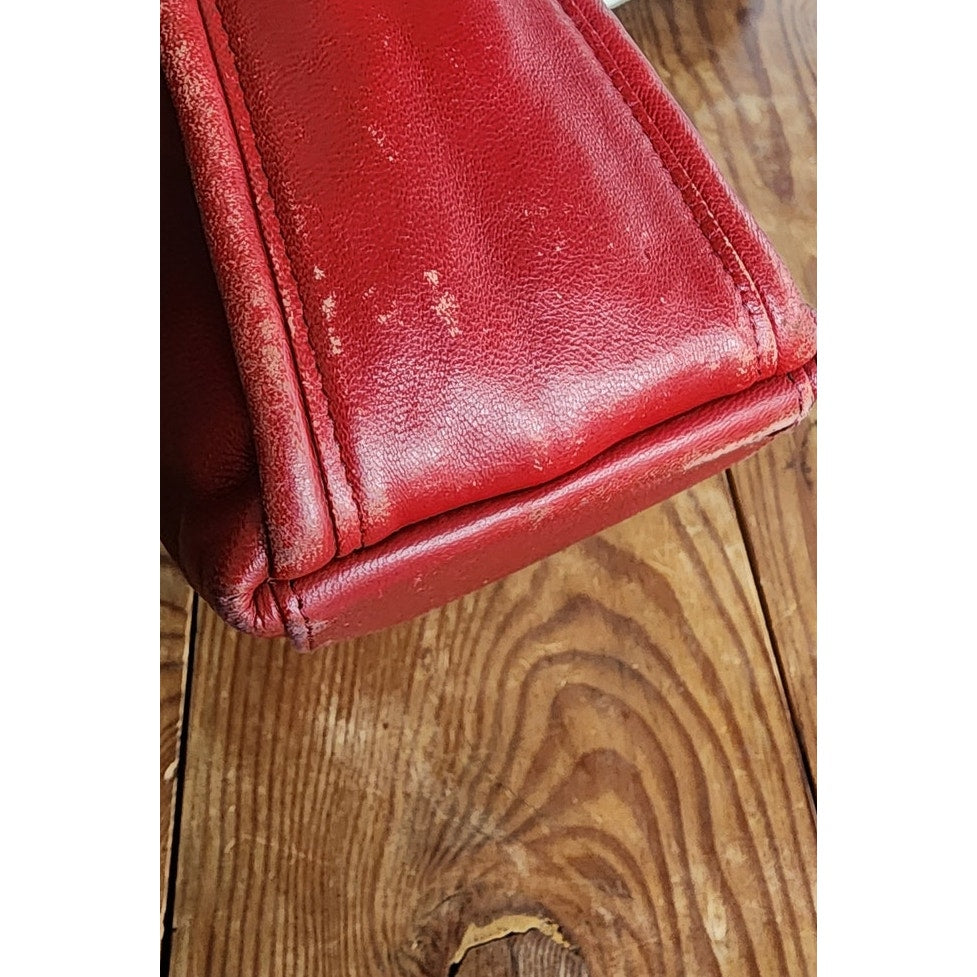 80s Red Leather Shoulder Bag Anne Klein Gold Tassel
