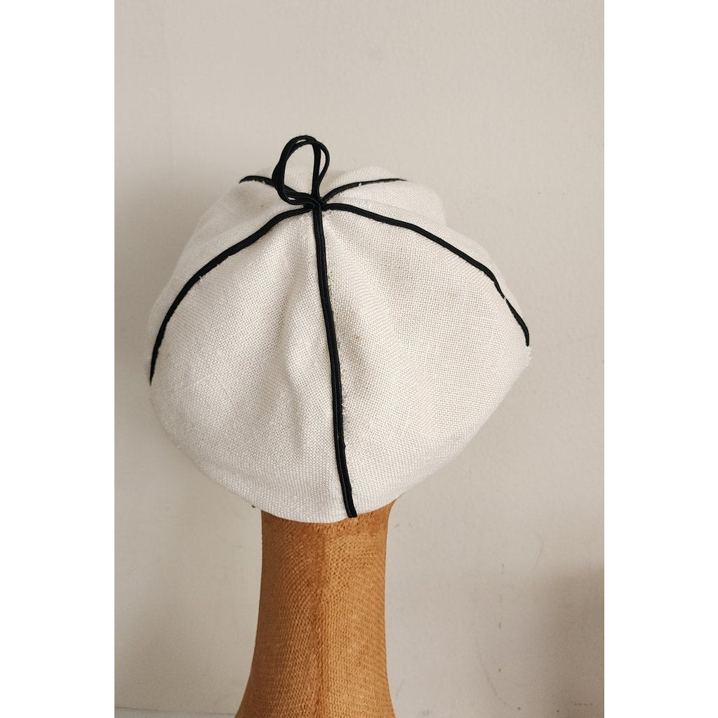 Vintage 60s White Tam Hat Black Seams