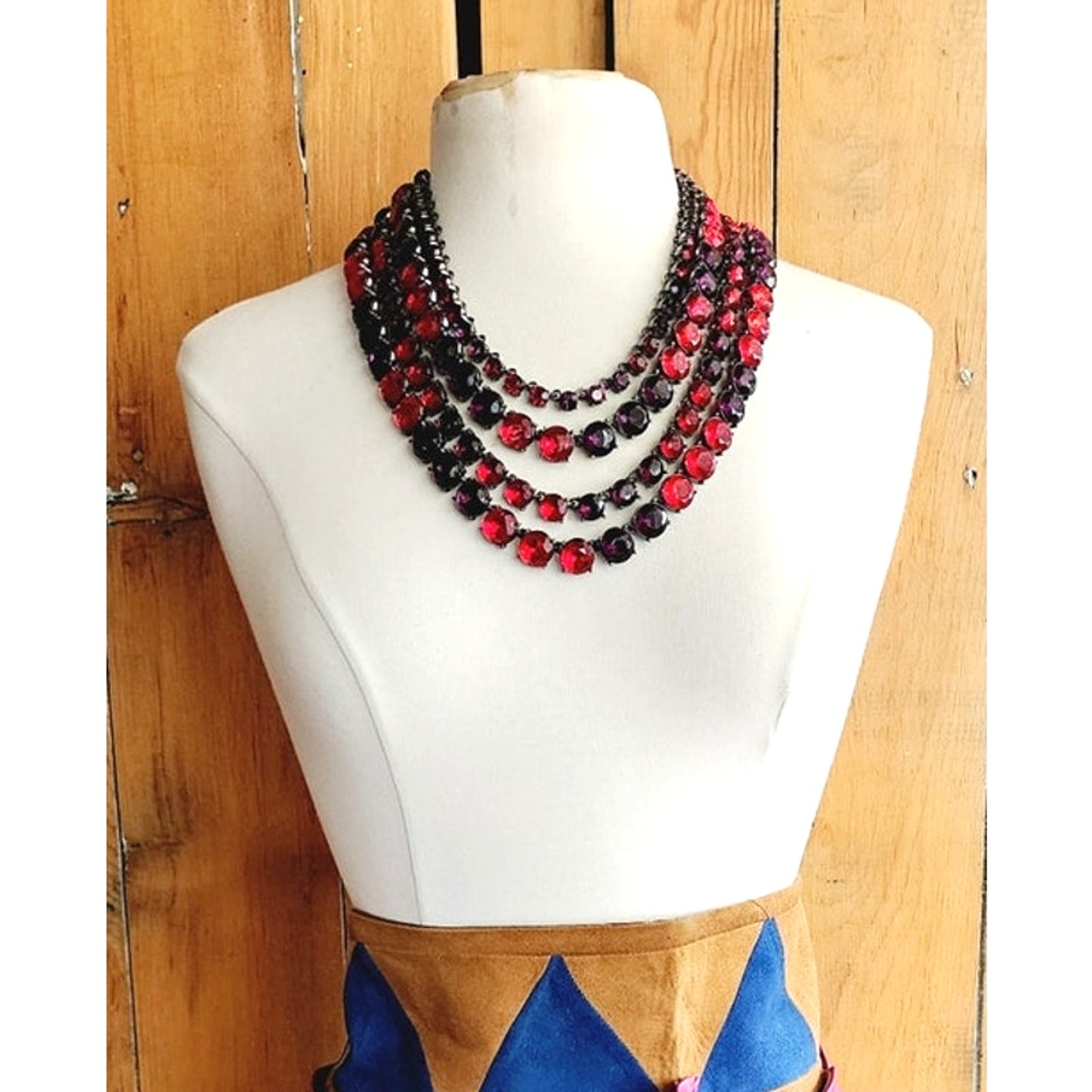 Vintage Oscar de La Renta Necklace Crystal Beads Red Purple 2000s Y2K