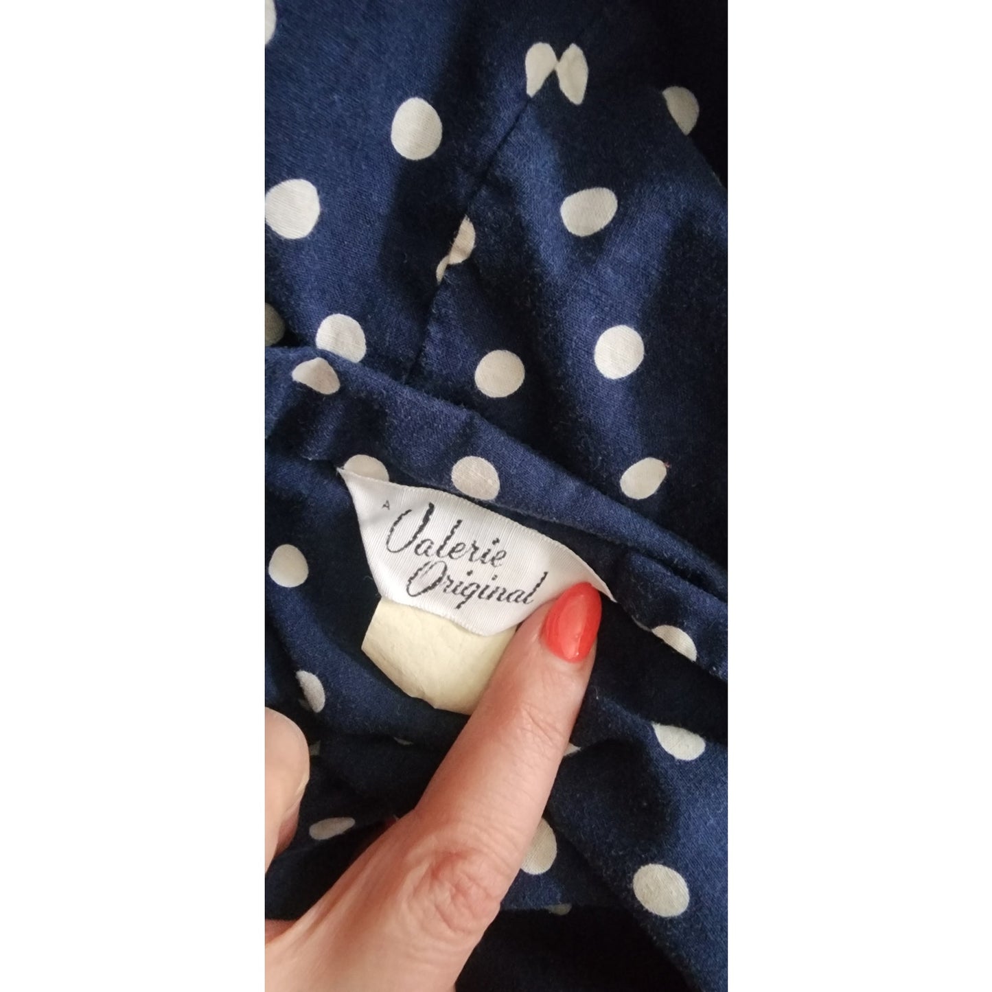 Vintage 70s Romper Polkadot Cotton Print Navy Blue White Halter Top Open Back Sz LARGE