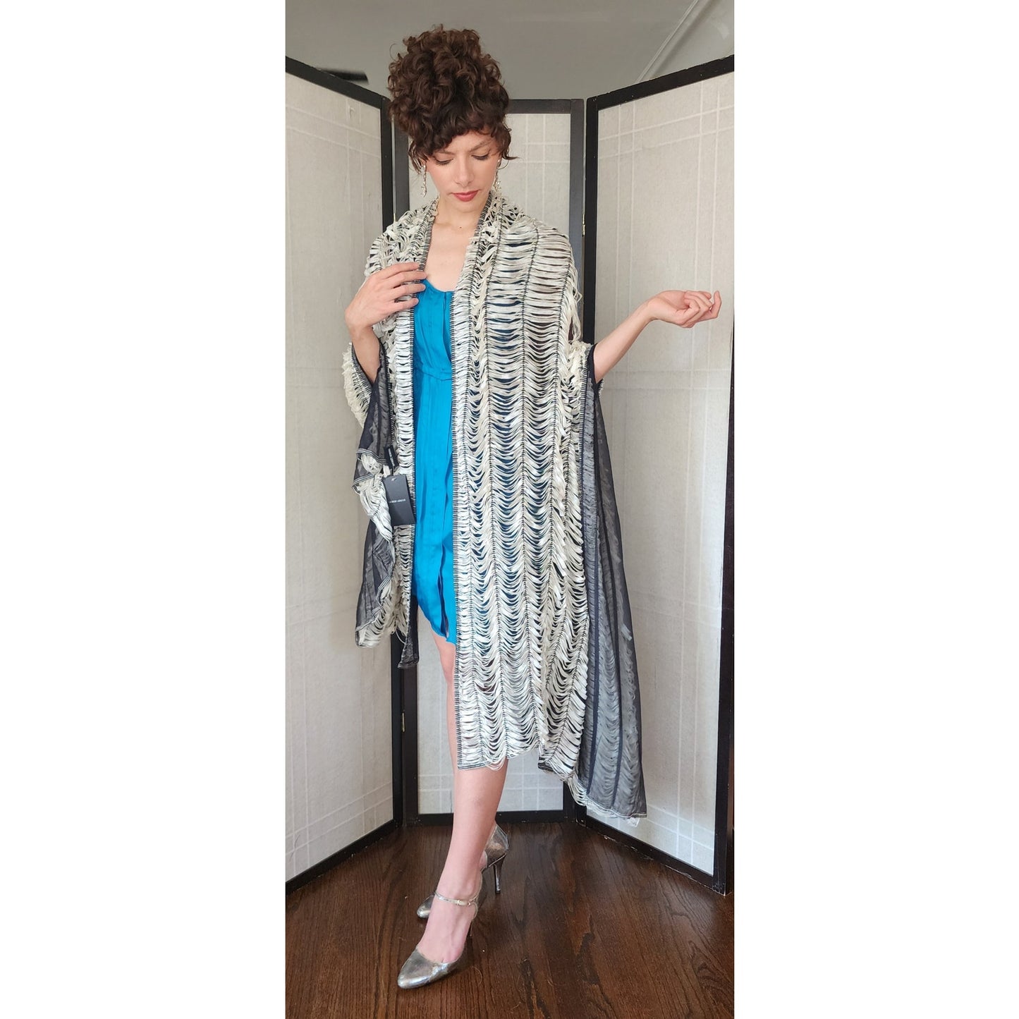 Vintage 2000s Armani Silk Wrap Oversized Striped Shawl Scarf NWT